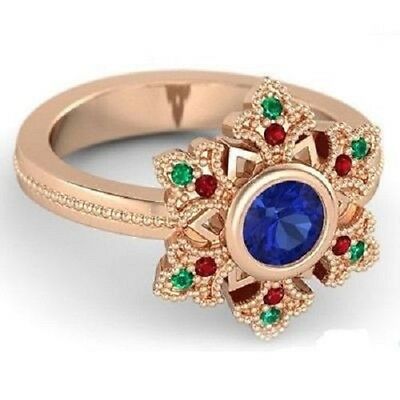 1 CT Round Cut Sapphire 14K Rose Gold Over Disney Princess Engagement Ring - atjewels.in