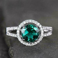 2 CT Round Cut Emerald 14k White Gold Over Diamond Split Shank Wedding Ring - atjewels.in