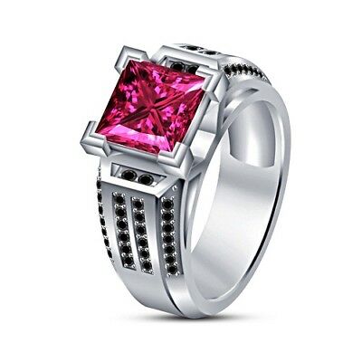 14k White Gold Over 2 CT Princess & Round Cut Sapphire & Diamond Engagement Ring - atjewels.in