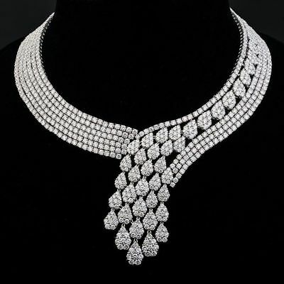 14k White Gold Over 130 CT Round Cut Diamond Wedding Collar Anniversary Necklace - atjewels.in