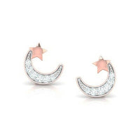 Rose Gold On .925 Sterling Silver Round White CZ Moon Star Earrings For Women's - atjewels.in