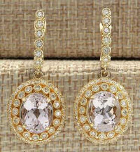 925 Sterling Silver Diamond 4 CT Oval Cut Morganite Bridal Drop Dangle Earrings