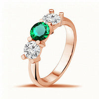 14k Rose Gold .925 Sterling Round Cut Emerald & White Diamond Three Stone Ring - atjewels.in