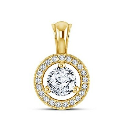 1 Ct Round Cut 14K Yellow Gold Over Diamond Halo Engagement & Wedding Pendant - atjewels.in