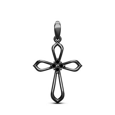 Black Gold On 925 Sterling Silver Round Cut Black CZ Unisex Cross Jesus Pendant - atjewels.in