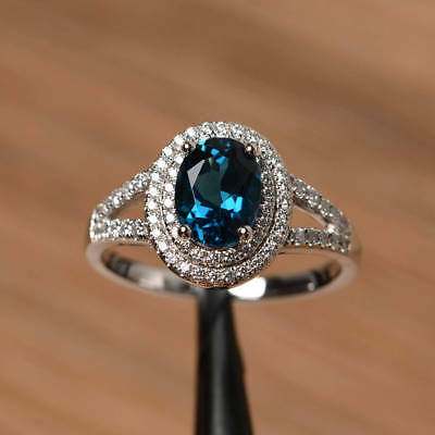 14k White Gold Over Oval Cut London Blue Topaz Split Shank Diamond Wedding Ring - atjewels.in