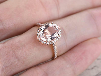 Solid 14k Rose Gold Over Oval Cut Pink Morganite Engagement Diamond Wedding Ring - atjewels.in