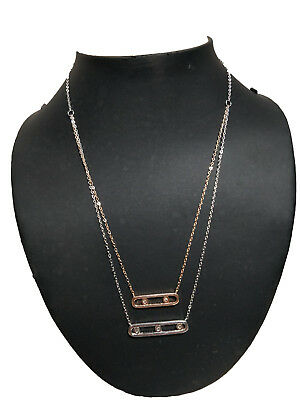 Round Cut Diamond 14k Two Tone Gold Over Horizontal Bar Pendant 16" W/Chain - atjewels.in