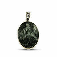 14.2 CT Natural Oval Cut Seraphinite 14k Solid White Gold Over Solitaire Pendant - atjewels.in
