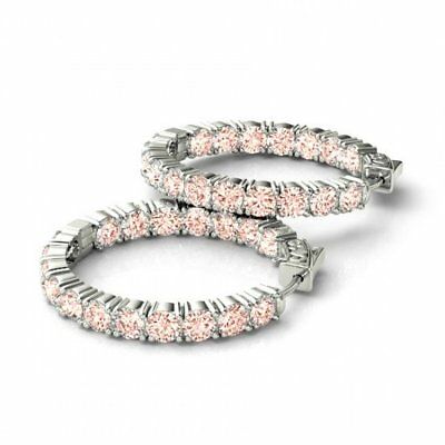 14k Solid White Gold Over 5 CT Round Cut Morganite Wedding Womens Hoop Earrings - atjewels.in