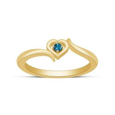 0.05 CT Round Cut Blue Topaz 925 Sterling Silver Solitaire Heart Promise Ring