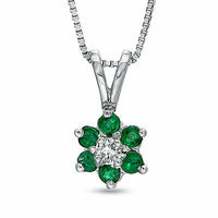 Sterling Silver 925 Round Cut Green Emerald & White CZ Flower Pendant Jewelry - atjewels.in