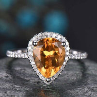 2 CT Pear Cut Citrine & Diamond 14k White Gold Over Halo Engagement Women's Ring - atjewels.in