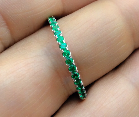0.75 CT Round Cut Green Emerald White Gold Over On 925 Sterling Silver Promise Band Ring - atjewels.in