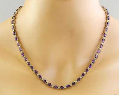 25 CT Oval Cut Amethyst 14K Yellow Gold Over Diamond Tennis Bridal 18" Necklace - atjewels.in