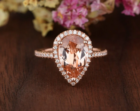 1 CT Pear Cut Morganite Rose Gold Over On 925 Sterling Silver Halo Anniversary Ring