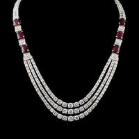 45 CT Oval Cut Red Ruby 14k White Gold Over Multi Layered Wedding 18" Necklace - atjewels.in