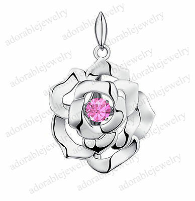 Lovely 925 Sterling Silver Round Cut Pink Sapphire Flower Pendant For Women CZ - atjewels.in