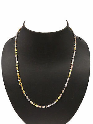 925 Sterling Silver 14k Tri-Tone Gold Over Ball Bar Link 16" Unisex Necklace - atjewels.in