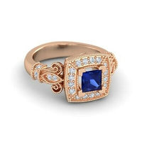 1CT Princess Cut Blue Sapphire & Diamond 925 Sterling Sliver Disney Princess Ring