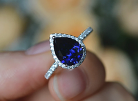 1 CT Pear Cut Blue Sapphire White Gold Over On 925 Sterling Silver Halo Anniversary Ring