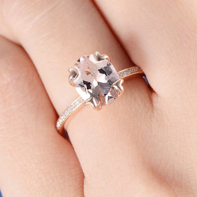 1 CT Oval Cut Morganite 14k Rose Gold Over Solitaire Engagement Diamond Ring - atjewels.in