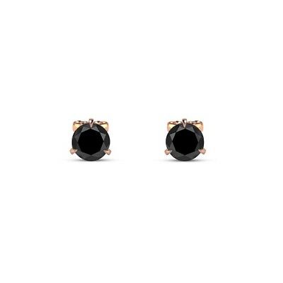 14k Rose Gold Finish Round Cut Black Diamond Solitaire Stud Push Back Earrings - atjewels.in