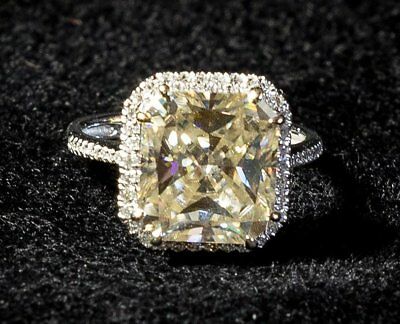 14k Solid White Gold Over 3CT Radiant Cut Champagne Diamond Halo Engagement Ring - atjewels.in