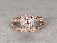 2CT Round Cut Morganite Diamond Twisted Wedding Bridal Ring Set 14k Rose Gold FN - atjewels.in