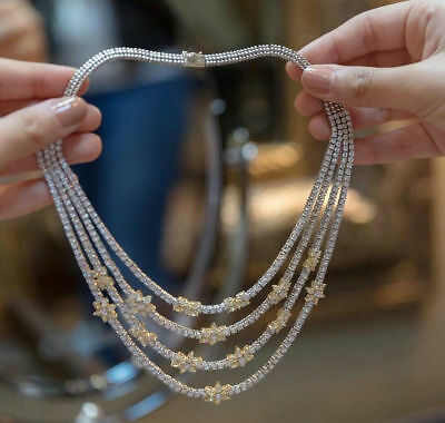 60 CT Round Cut Diamond 14k Two Tone Gold FN Multi Layer Tennis Wedding Necklace - atjewels.in