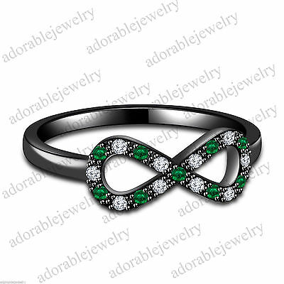 Round Cut Emerald Diamond 14k Black Gold Over Love Infinity Knot Engagement Ring - atjewels.in