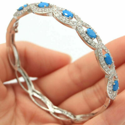 8 CT Oval Cut Turquoise 925 Sterling Silver Infinity Diamond Bangle Bracelet
