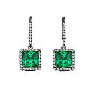Princess Cut Emerald 14k Black Gold Over Drop Dangle Leverback Wedding Earrings - atjewels.in