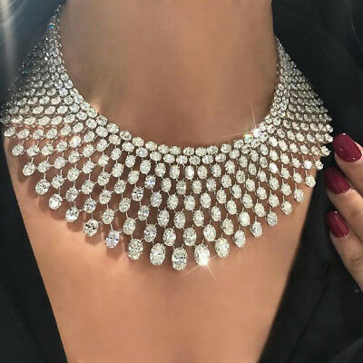 90 CT Oval Cut Diamond 925 Sterling Sliver Cluster Engagement Choker Necklace