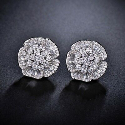 3 CT Round & Baguette Cut Diamond 14k White Gold FN Cluster Stud Womens Earrings - atjewels.in