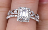 1 CT Emerald Cut Diamond White Gold Over 925 Sterling Silver Halo Engagement Ring Set
