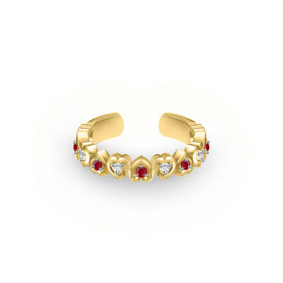 14k Yellow Gold Over Red Garnet & Diamond Adjustable Women's Heart Midi Toe Ring - atjewels.in