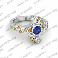 14k White Gold Over Round Cut Sapphire Solitaire Disney Princess Engagement Ring - atjewels.in