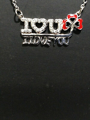 14k White Gold Over Round Cut Diamond I LOVE U Pendant 16" Chain For Women's - atjewels.in