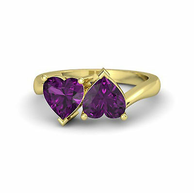 1 CT Heart Cut Amethyst 14k Yellow Gold Over Double Heart Engagement Womens Ring - atjewels.in