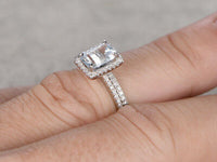 14k White Gold FN 2 CT Emerald Cut Aquamarine Diamond Engagement Bridal Ring Set - atjewels.in