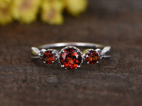 1/2Ct Round Cut Garnet 14k White Gold FN Three-Stone Birthstone Engagement Ring - atjewels.in