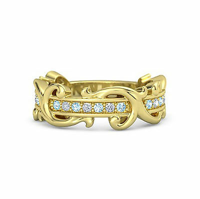 1/2 CT Round Cut Aquamarine & Diamond Wedding Band Ring 14k Yellow Gold Over - atjewels.in