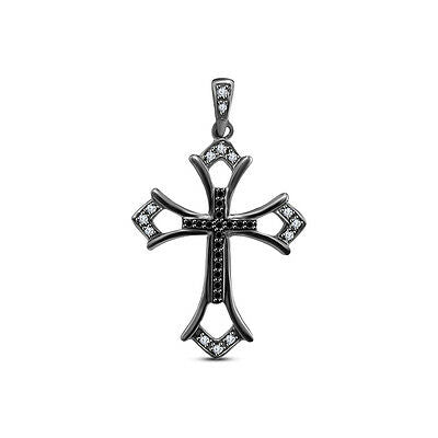 1 Ct Round Cut Diamond 14k Black Gold Over Fancy Cross Religious Wedding Pendant - atjewels.in