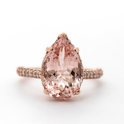1 Ct Pear Cut Morganite 14K Rose Gold Over Diamond Solitaire Engagement Ring - atjewels.in