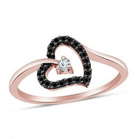 14k Rose Gold Over 0.45CT Round Cut Black & White Diamond Heart Anniversary Ring - atjewels.in