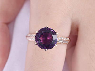 2 CT Round Cut Amethyst & Diamond Solitaire W/Accents Engagement Wedding Ring - atjewels.in