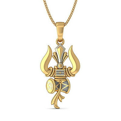 Navratri Special Two Tone Gold On .925 Sterling Silver Trishul Religious Pendant - atjewels.in