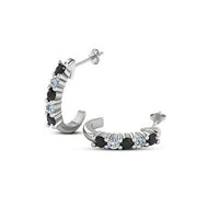 14K White Gold Over 925 Sterling Silver Black & White CZ J Shape Stud Earrings - atjewels.in
