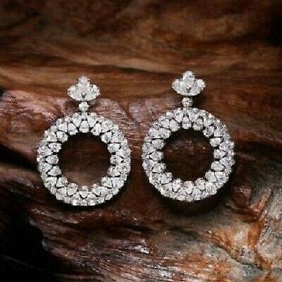 10 CT Pear & Round Cut Diamond 14k White Gold Over Circle Drop Dangle Earrings - atjewels.in